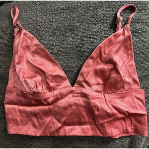 Zara Pink Silky Bralette Women’s Size S Silk Effect Crop Top Triangle Sexy Strap